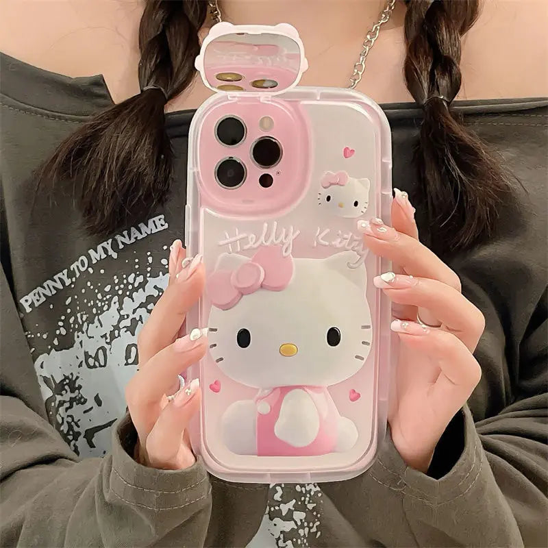 Hello Kitty Phone Case With Cover Mirror Holder Shockproof