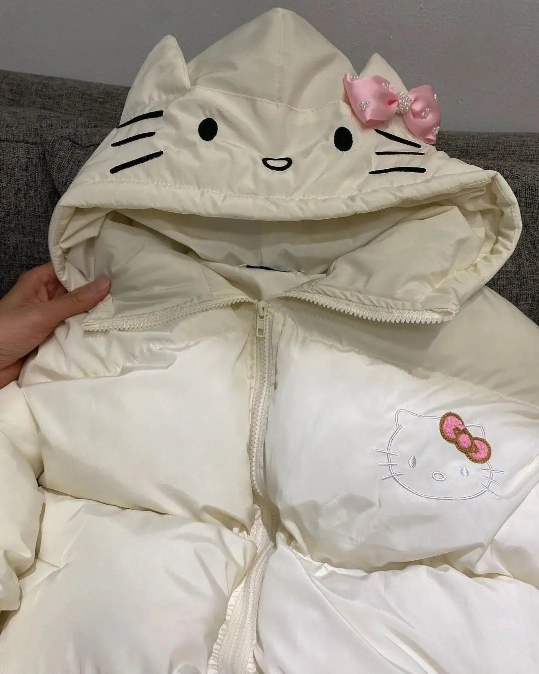 Hello Kitty White Graphic Design Winter Coat