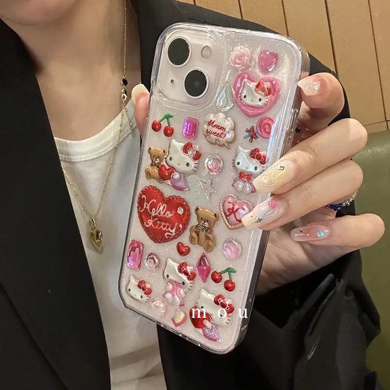 Hello Kitty Clear Teddy Multicharm Phone Cases