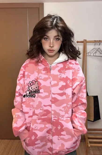 Hello Kitty Camo Zip Up Hoodie