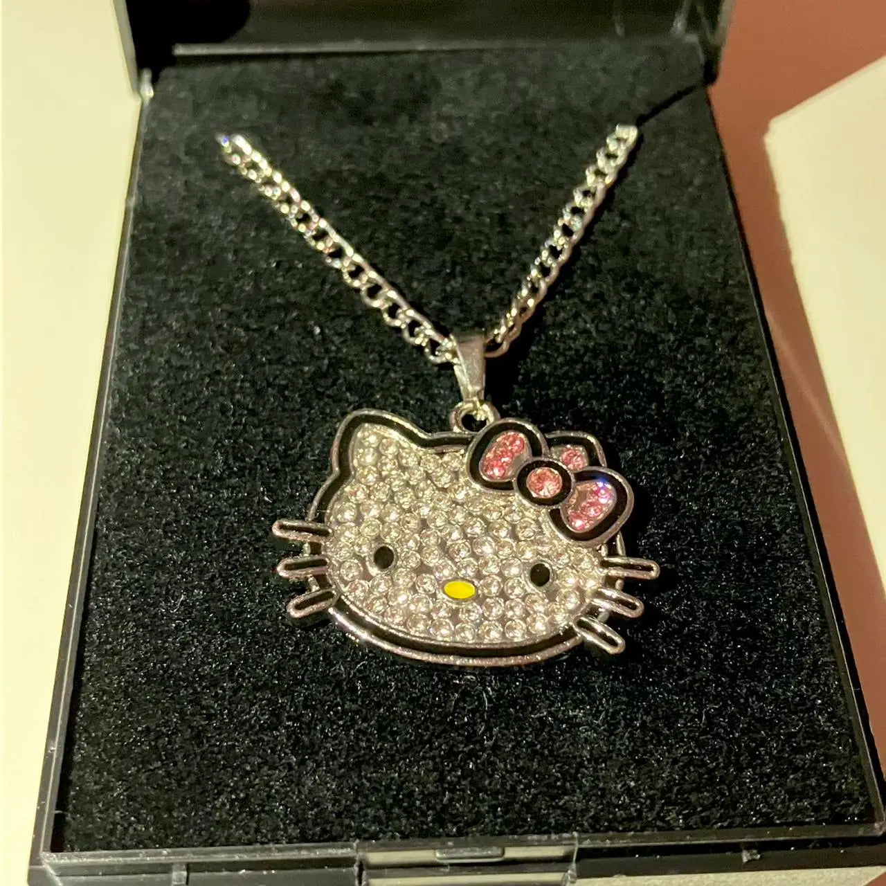 Kitty Kawaii Pink Bow Diamanté Necklace